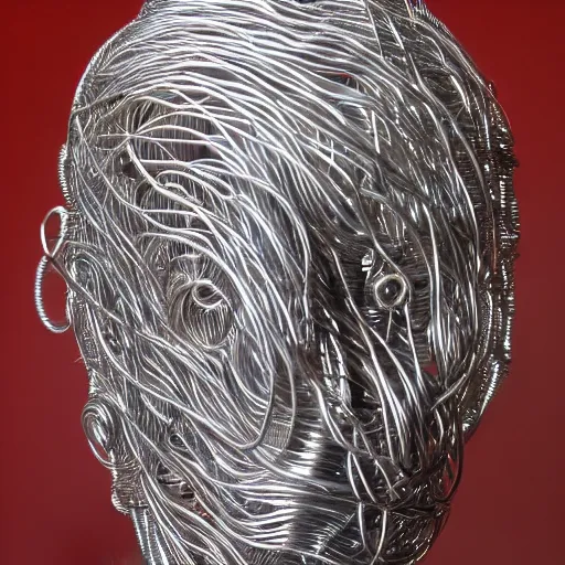 Prompt: realistic silver metal detailed wire sculpture of the human consciousness