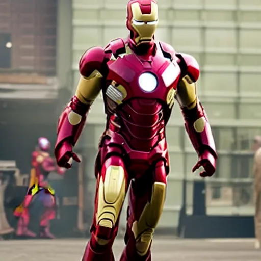 Prompt: promotional image of Chris Evans as Iron Man in Iron Man（2008）, he wears Iron Man armor without his face, movie still frame, promotional image, imax 70 mm footage