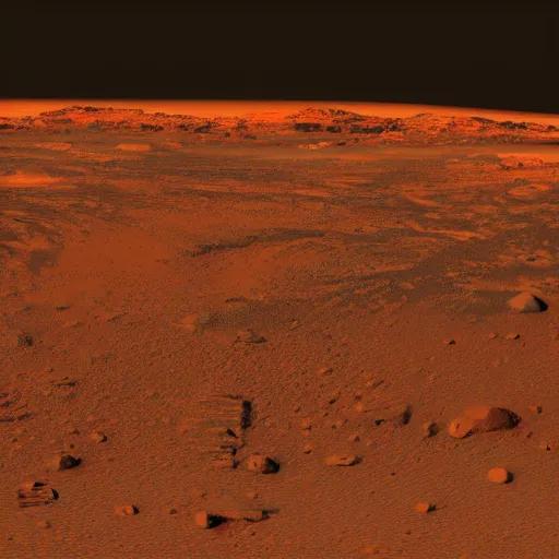 Image similar to Mars landscape, red lights on the sides, green lights on the center, photorealistic, ultra realistic, hyper realistic, 8K, macro