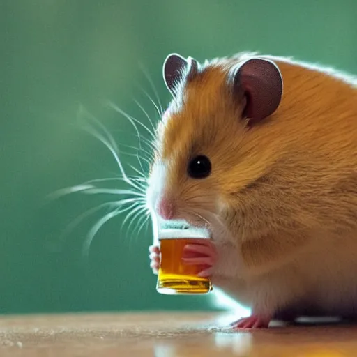 Image similar to a hamster drinking a beer