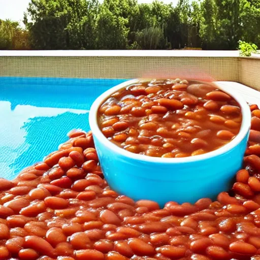 Image similar to a swimming pool filled with baked beans