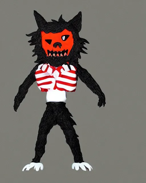 Prompt: a licorice werewolf wearing peppermint pants