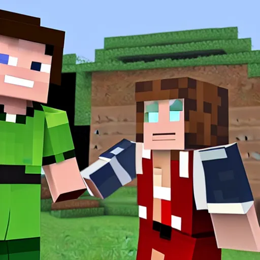 Image similar to Steve character from Minecraft meeting an anime girl for the firs time