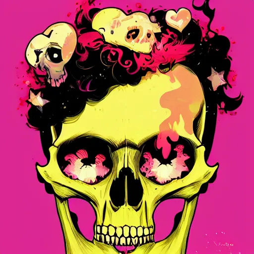 Prompt: delirium anime skull girl face portrait by petros afshar, tom whalen, laurie greasley, war face by greg rutkowski