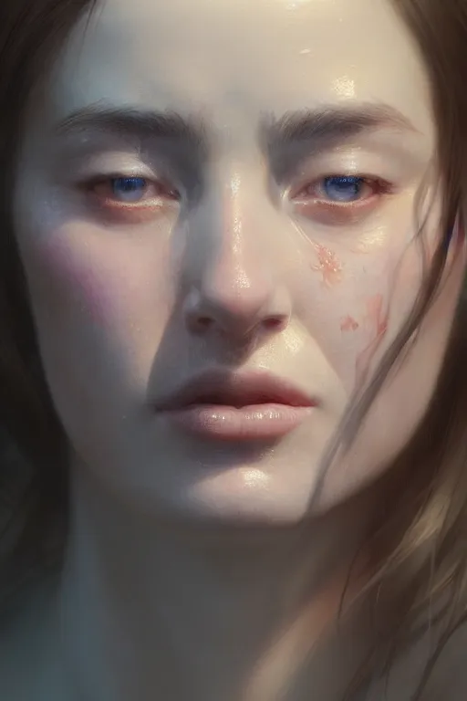 Image similar to ultra detailed close up facial portrait of lara worthington, extremely detailed digital painting, in the style of fenghua zhong and ruan jia and jeremy lipking and peter mohrbacher, mystical colors, rim light, beautiful lighting, 8 k, stunning scene, raytracing, octane, trending on artstation