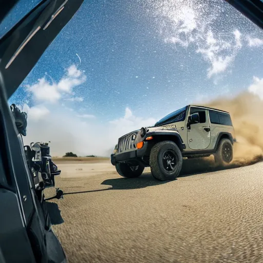 Image similar to wildlife nature shot of a rhino charging into a jeep wrangler caught on a gopro 8