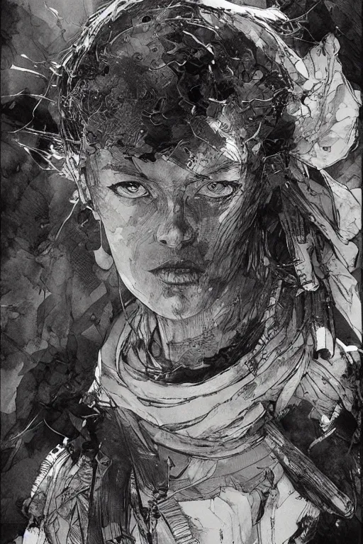 Prompt: portrait of makima from chainsaw man manga, pen and ink, intricate line drawings, by craig mullins, ruan jia, kentaro miura, greg rutkowski