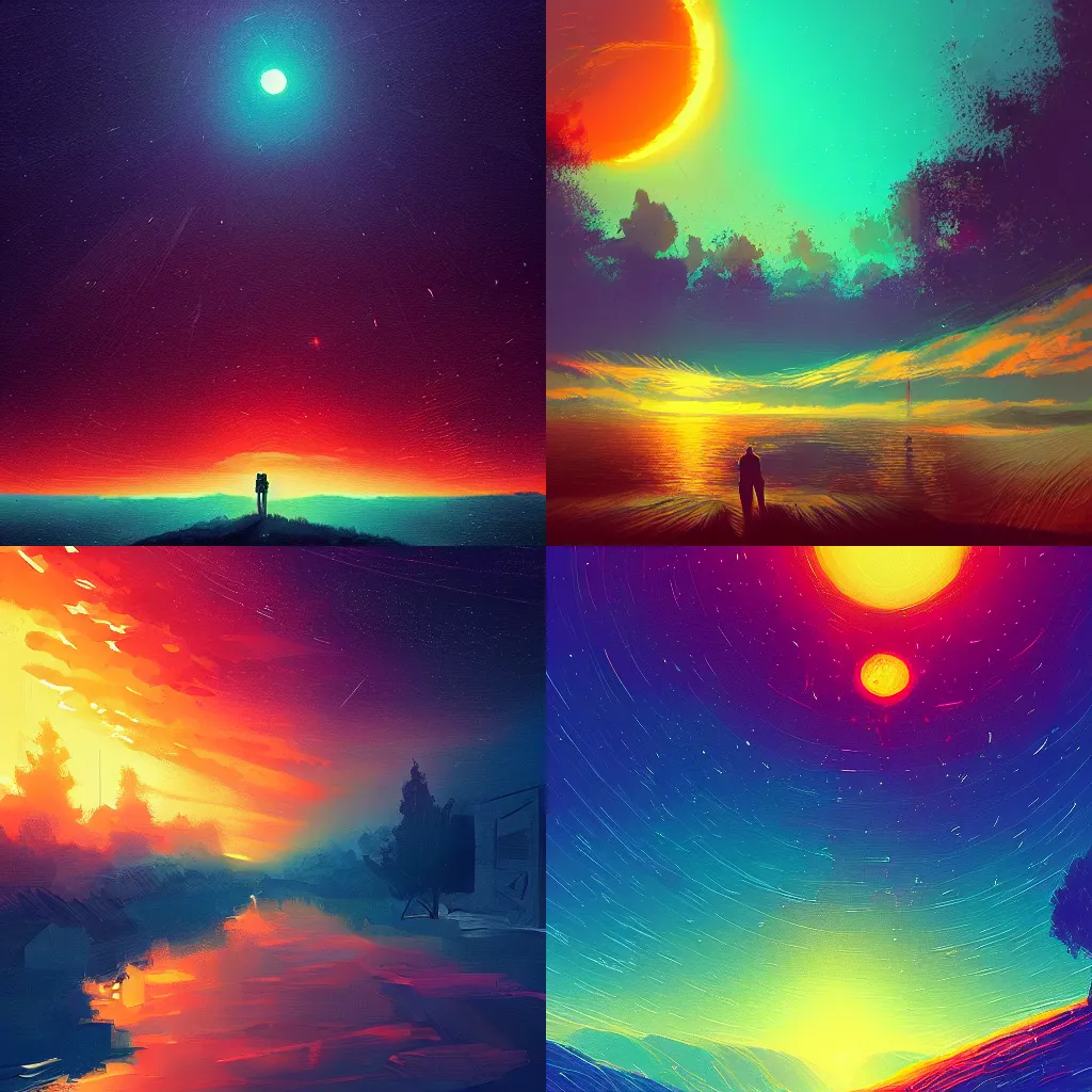 Prompt: a sunset of the universe, digital art, trending on artstation, by alena aenami