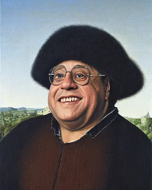 Prompt: a portrait of danny devito painted by jan van eyck, 4 k detail, portrait