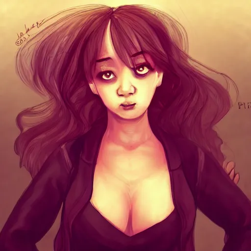 Image similar to a woman with a bloated stomach from eating twice her bodyweight, distressed expression, long hair, artstation, pixiv, deviantart