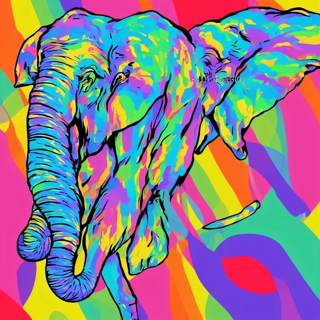 Prompt: cubist style vector rainbow colored elephant with white backdrop