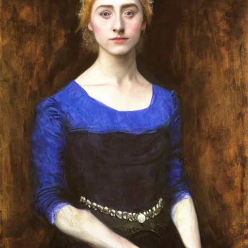 Image similar to a true-to-life portrait of Saoirse Ronan painted by John Everett Millais