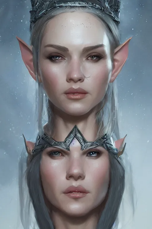 Image similar to portrait of an elf queen, D&D, fantasy, highly detailed, digital painting, artstation, concept art, smooth, sharp focus, illustration, art by greg rutkowski and Marta Dahlig