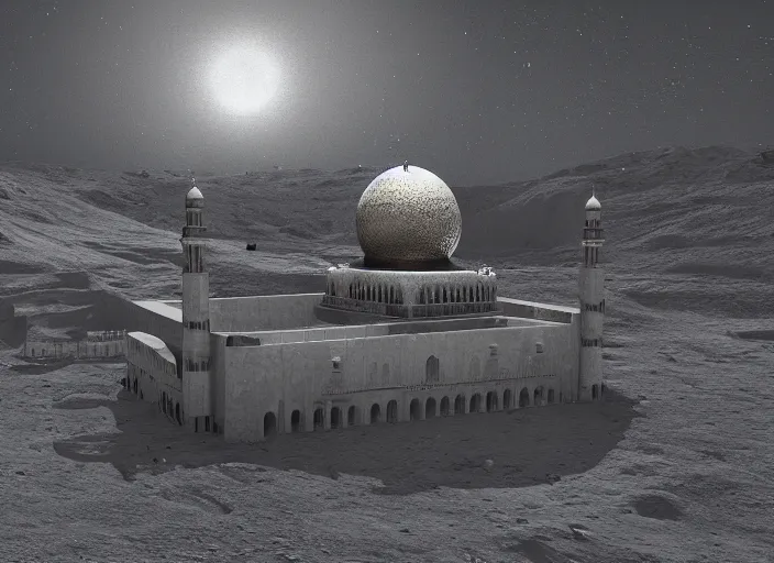 Image similar to a giant mosque on the moon, digital artwork, 4k, masterpiece