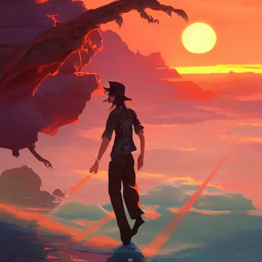 Prompt: johnny depp, sunset, behance hd by jesper ejsing, by rhads, makoto shinkai and lois van baarle, ilya kuvshinov, rossdraws radiating a glowing aura global illumination ray tracing hdr