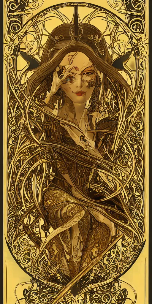 Prompt: an intricate art nouveau canvas frame, with golden entertwined edges and black center, highly detailed, artstation, concept art, matte, sharp focus,