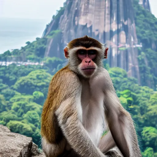 Image similar to high quality portrait of a monkey in front of Christ The Redeemer, studio photograph, photograph, realistic photo, 8k photo, 4k photo, stock photo, high resolution, cinematic shot, high detail