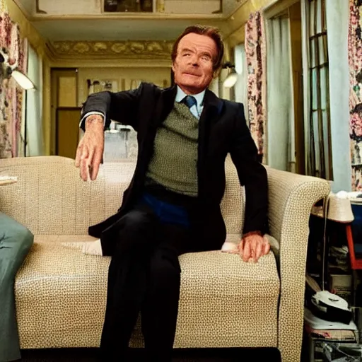 Image similar to still of Bryan Cranston in a Wes Anderson film