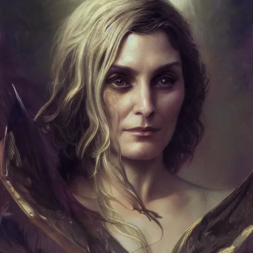 Image similar to Emmanuelle Seigner, D&D, fantasy, intricate, cinematic lighting, highly detailed, beautiful, digital painting, artstation, masterpiece, concept art, smooth, sharp focus, illustration, art by Artgerm Greg Rutkowski and william-Adolphe Bouguereau