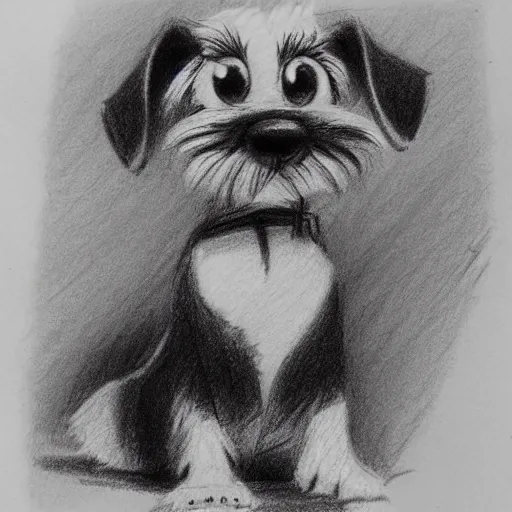 Image similar to milt kahl pencil sketch of happy mini schnauzer