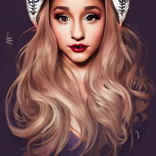 Image similar to Ariana Grande with a mustache, intricate, mustche, elegant, hairy mustache, highly detailed, Chevron stache, centered, digital painting, artstation, Walrus mustache, concept art, smooth, sharp focus, illustration, art by artgerm and H R Giger and alphonse mucha