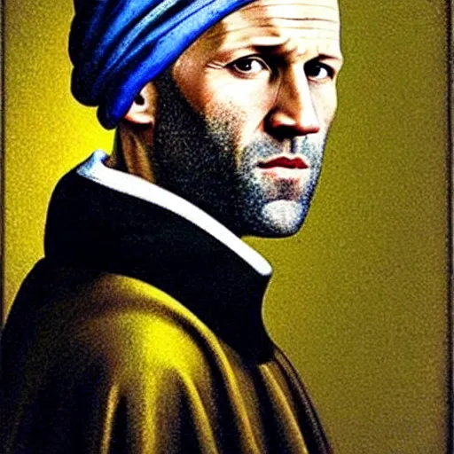 Image similar to jason statham with a pearl earring by vermeer