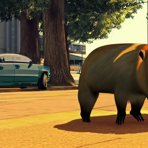 Image similar to a capybara, gta 5 cover art style