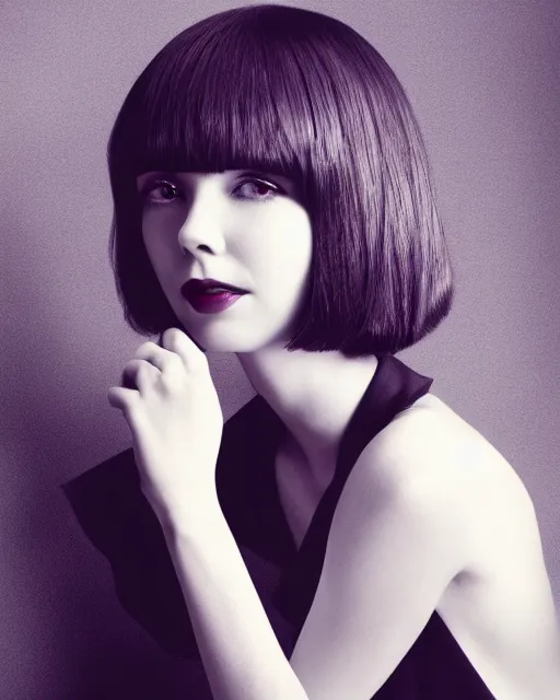 Prompt: colleen moore 2 5 years old, bob haircut, portrait casting long shadows, resting head on hands, by ross tran