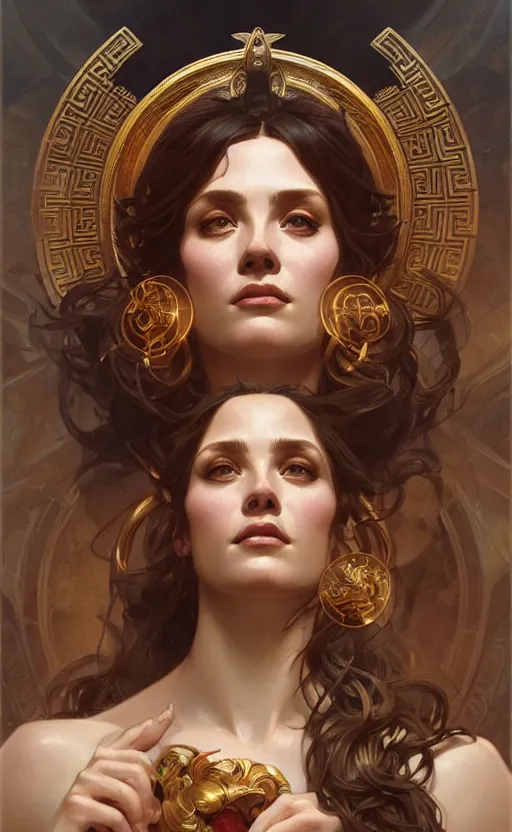 Prompt: portrait of the goddess circe, greek mythology, intricate, headshot, highly detailed, digital painting, artstation, concept art, sharp focus, cinematic lighting, illustration, art by artgerm and greg rutkowski, alphonse mucha, cgsociety