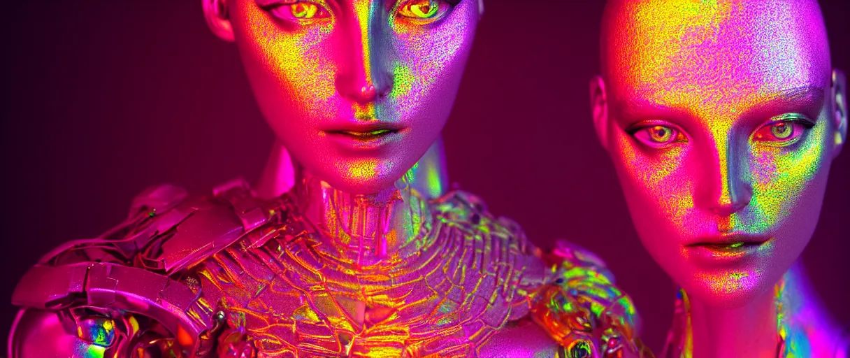 Prompt: hyperrealist highly intricate neo-gothic pink iridescent exoskeleton goddess concept art pascal blanche key sage dramatic yellow lighting 8k low angle shallow depth of field
