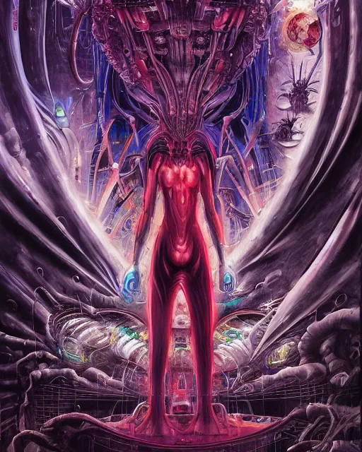 Prompt: neo tokyo arrives from the future, by antonio j. manzanedo, giger, alex grey, android jones, wayne barlowe, philippe druillet, raymond swanland, cyril rolando, josephine wall, harumi hironaka, trending on artstation