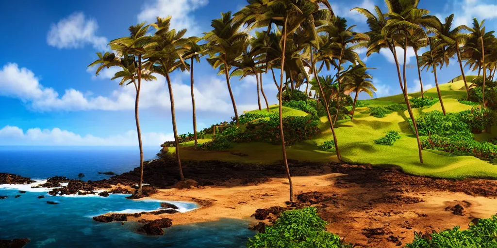 Image similar to Kapalua maui Hawaii, unreal 5, hyperrealistic, realistic, photorealistic, dynamic lighting, highly detailed, cinematic landscape, studio landscape, studio lighting