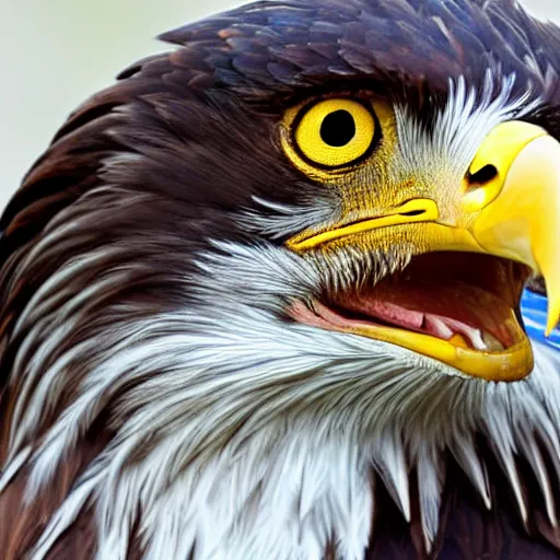 Image similar to extremely detailed cartoon eagle looking directly into camera