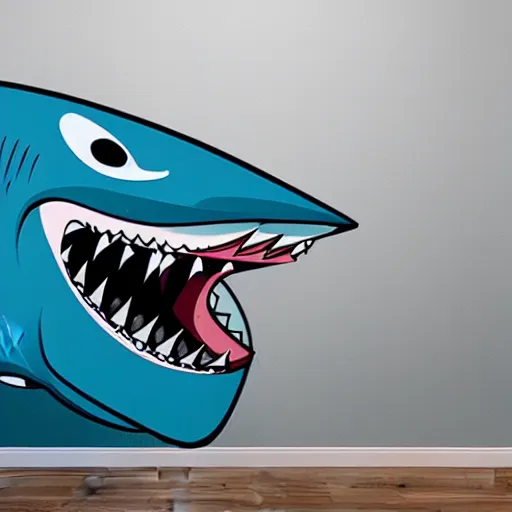 Prompt: an angry cartoony shark, graffiti on a wall, highly detailed