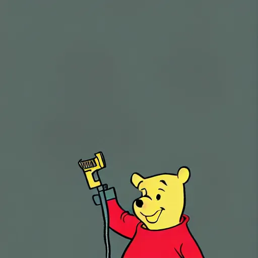 Image similar to Winnie the Pooh as cyberpunk gangster style with pistol, digital art, sharp, bright colors