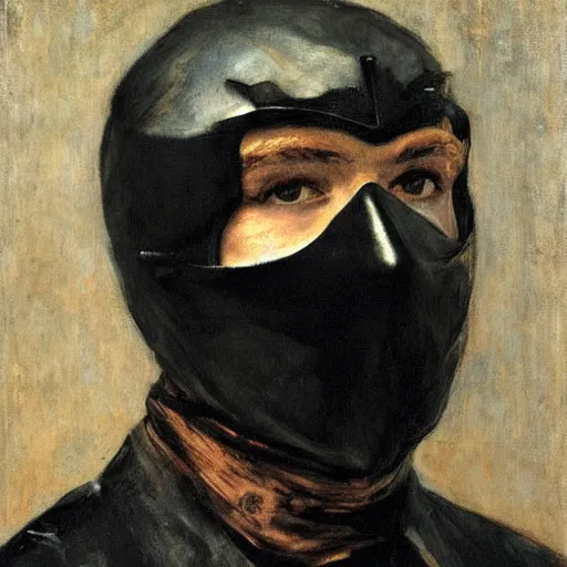 Prompt: portrait of a masked vigilante by alfred stevens