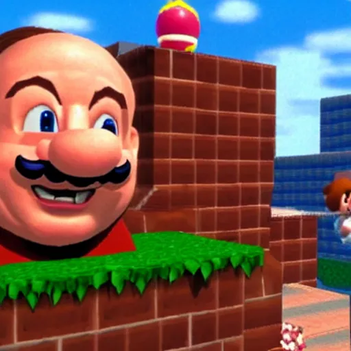 Image similar to in-game screenshot of Danny Devito in Super Mario 64 (1996)