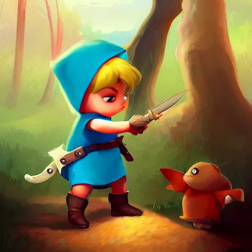 Image similar to cute little boy character inspired in little hood red and link from legend of zelda, digital artwork made by lois van barlee and rhads