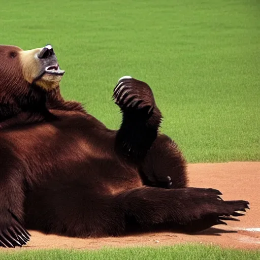 Prompt: bear playing a baseball, realistic