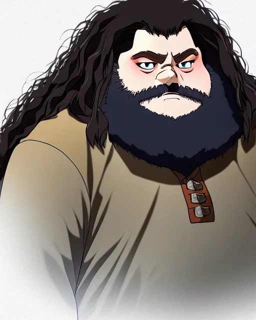 Prompt: Hagrid anime, detailed realistic smooth, highly detailed, high quality, in style of Ghibli, artstation, CGI