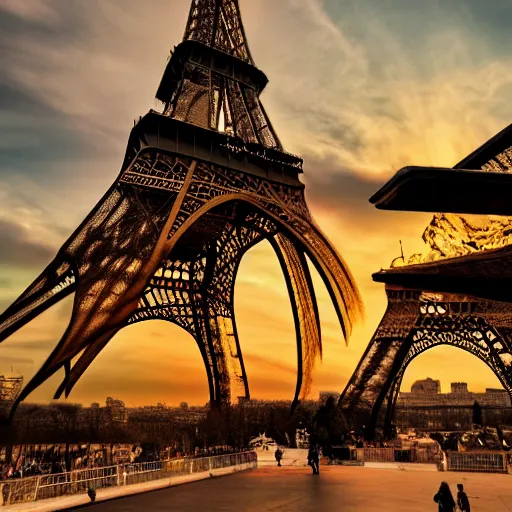 Image similar to dragon flying, eiffel tower, golden hour