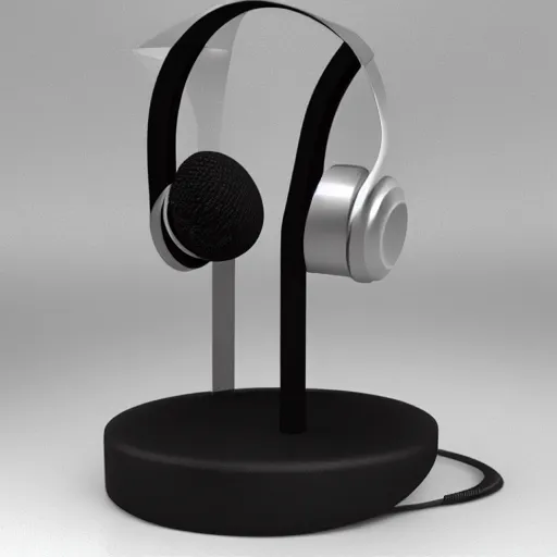 Image similar to headphone stand, futuristic, techno, cyberpunk, product design, 3 d render, concept, fun, swag