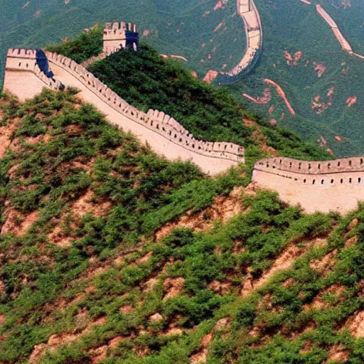 Prompt: the great wall of china made of spaghetti, close - up