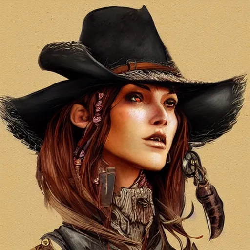 Image similar to beautiful cowboy witch, wild west, detailed, concept art, trending on artstation