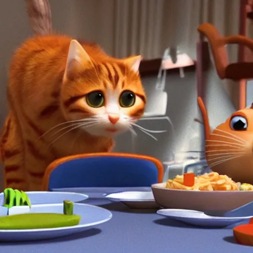 Image similar to pixar cgi cats having a nice dinner