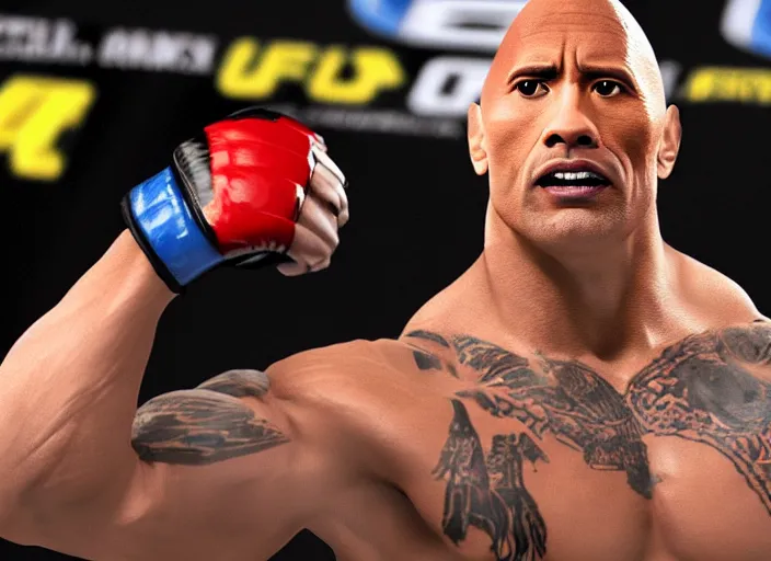 Prompt: dwayne the rock johnson in the ufc, 4 k, photorealistic