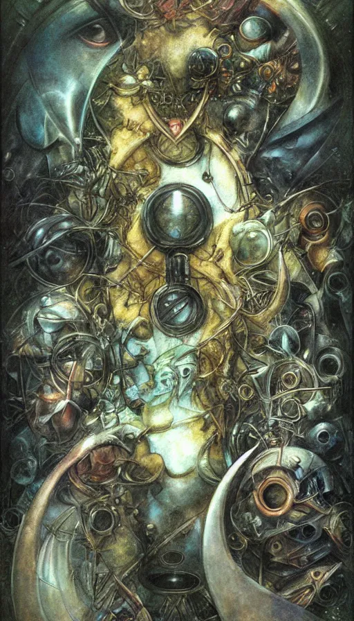 Prompt: techno artwork, by brian froud