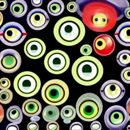 Prompt: a bowl full of monstrous eyes lookin at the camera