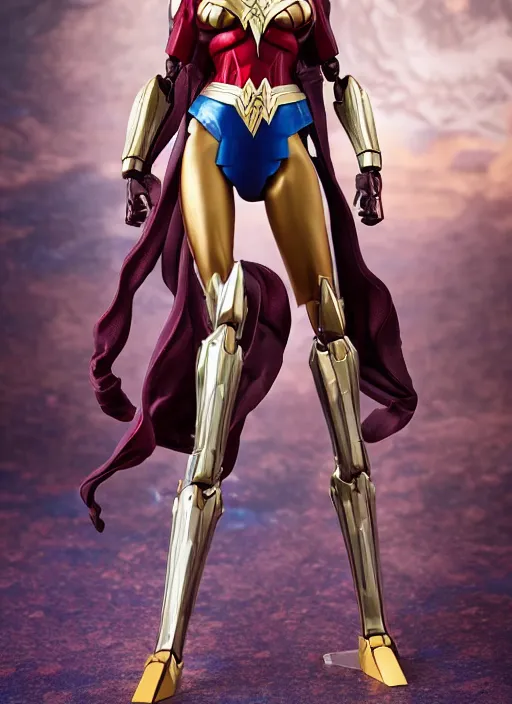 Prompt: transformers decepticon lynda carter's wonder woman action figure from transformers : kingdom, pvc figurine, symmetrical details, gunpla, android, robot girl, by hasbro, takaratomy, tfwiki. net photography, product photography, official media