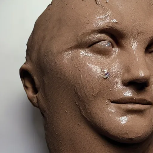 Image similar to sculpting a human face from extremely wet soft and dripping clay